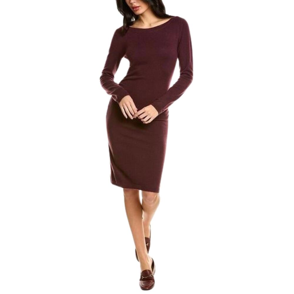 Theory Boatneck Sweater Dress Large Merlot 100% Cashmere NWT Long Sleeve Midi